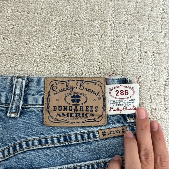 Vintage 90s Lucky Brand 286 low rise flare dungarees light wash 100% cotton - Picture 10 of 11